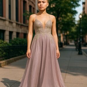 Cecilia Couture 2521 Size 4 Lavender Beaded Ball gown Tie Up Back NWT